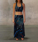 Navy Speckled Liquid Maxi Skirt