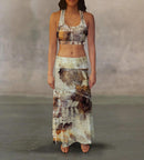 Neutral Leaves Maxi Skirt