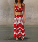 Red White Sweater Maxi Skirt