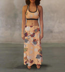 Vintage Watercolor Flowers Maxi Skirt